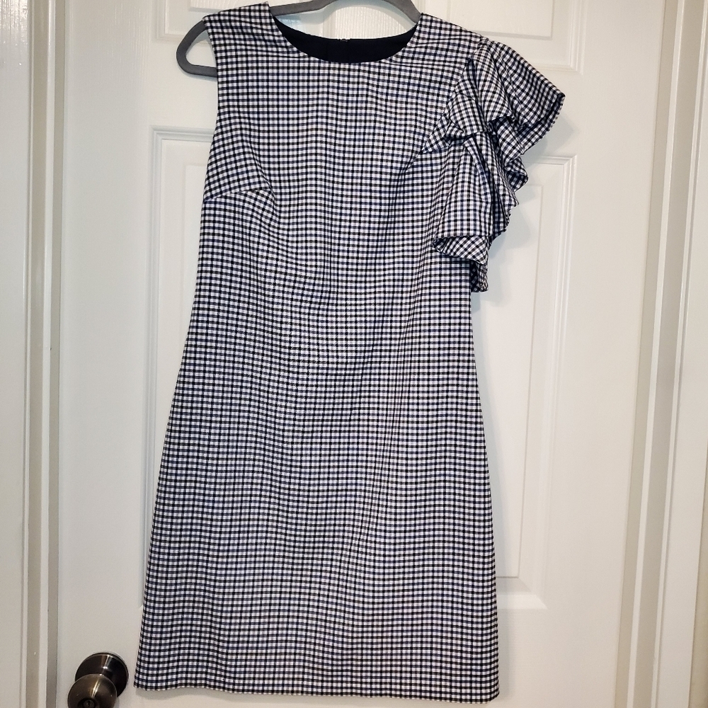 Banana Republic Plaid Sleeveless Dress Sz 0 Ruffle Split Sleeve
